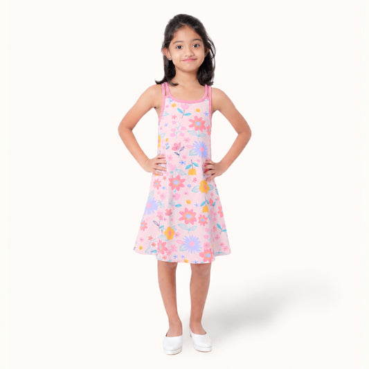 Beige Floral Two Strap Frock