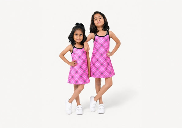 Neon Pink Checked Two Strap frock