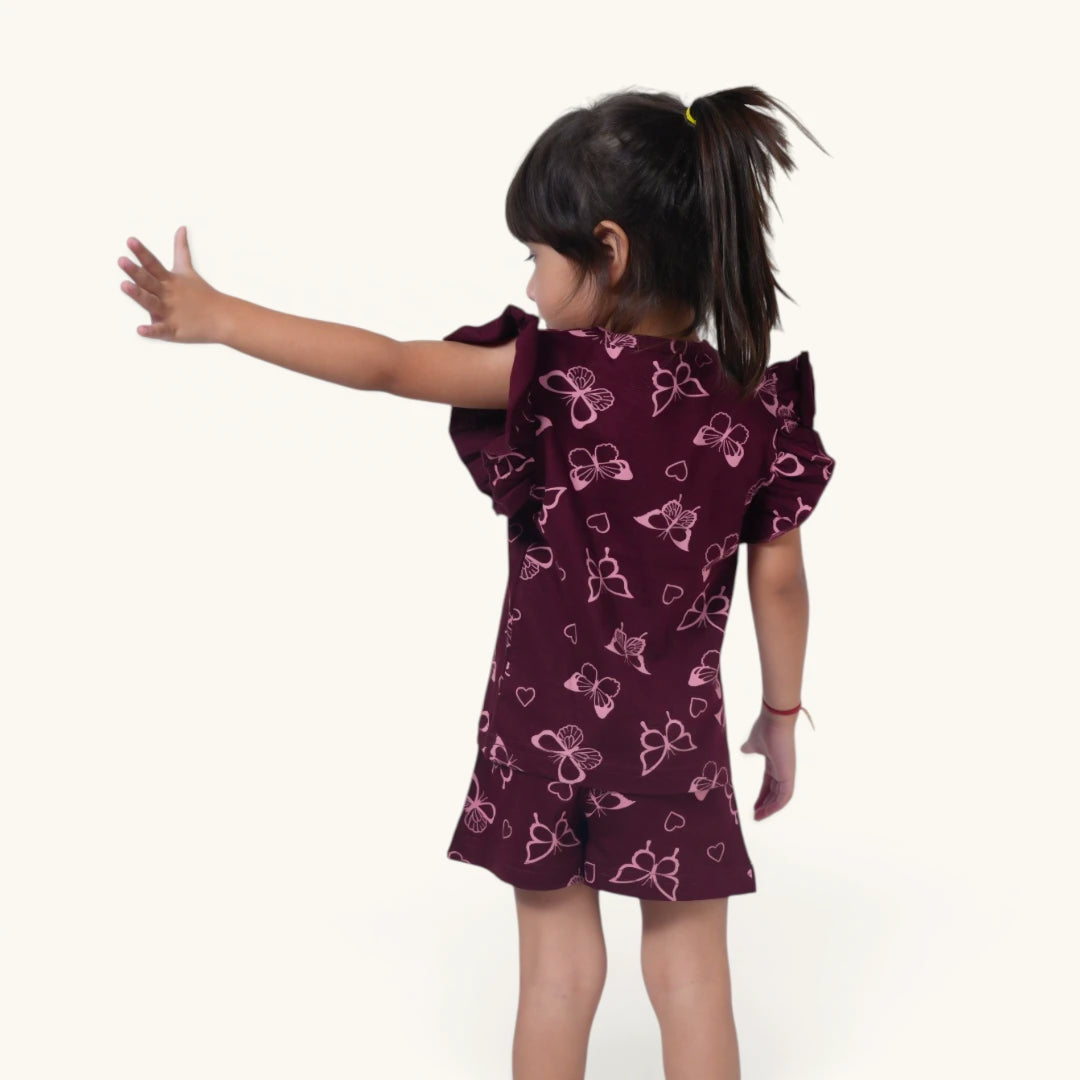 Maroon Butterfly Ruffle Top Set