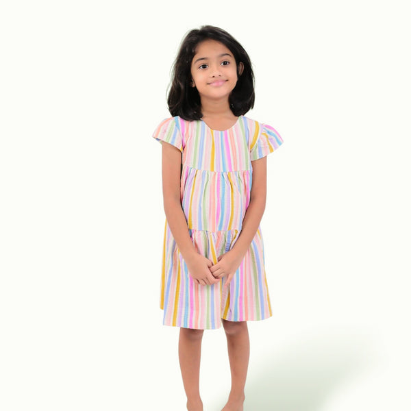 Multi-Colour Stripe Layered Frock