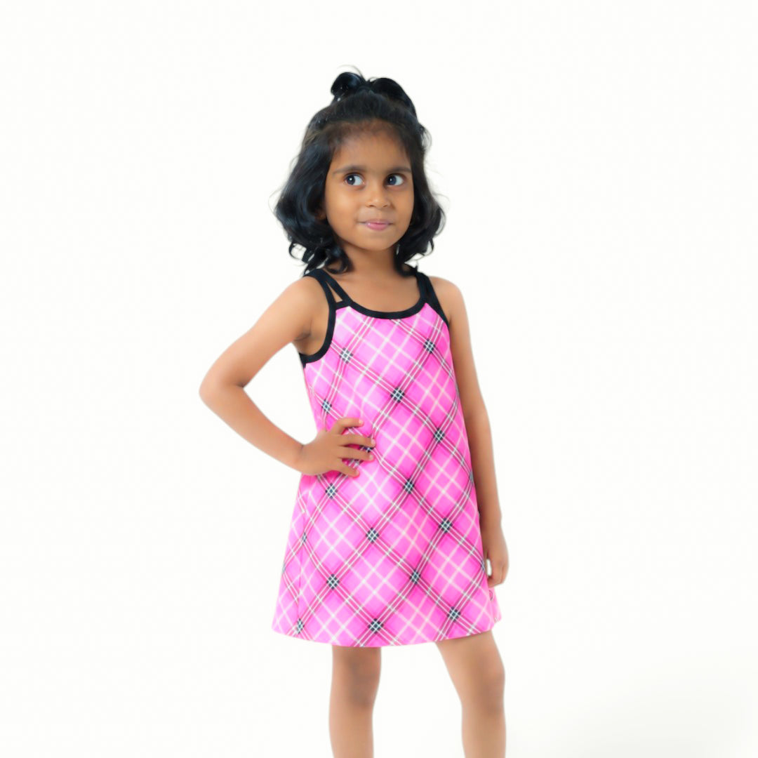 Neon Pink Checked Two Strap frock