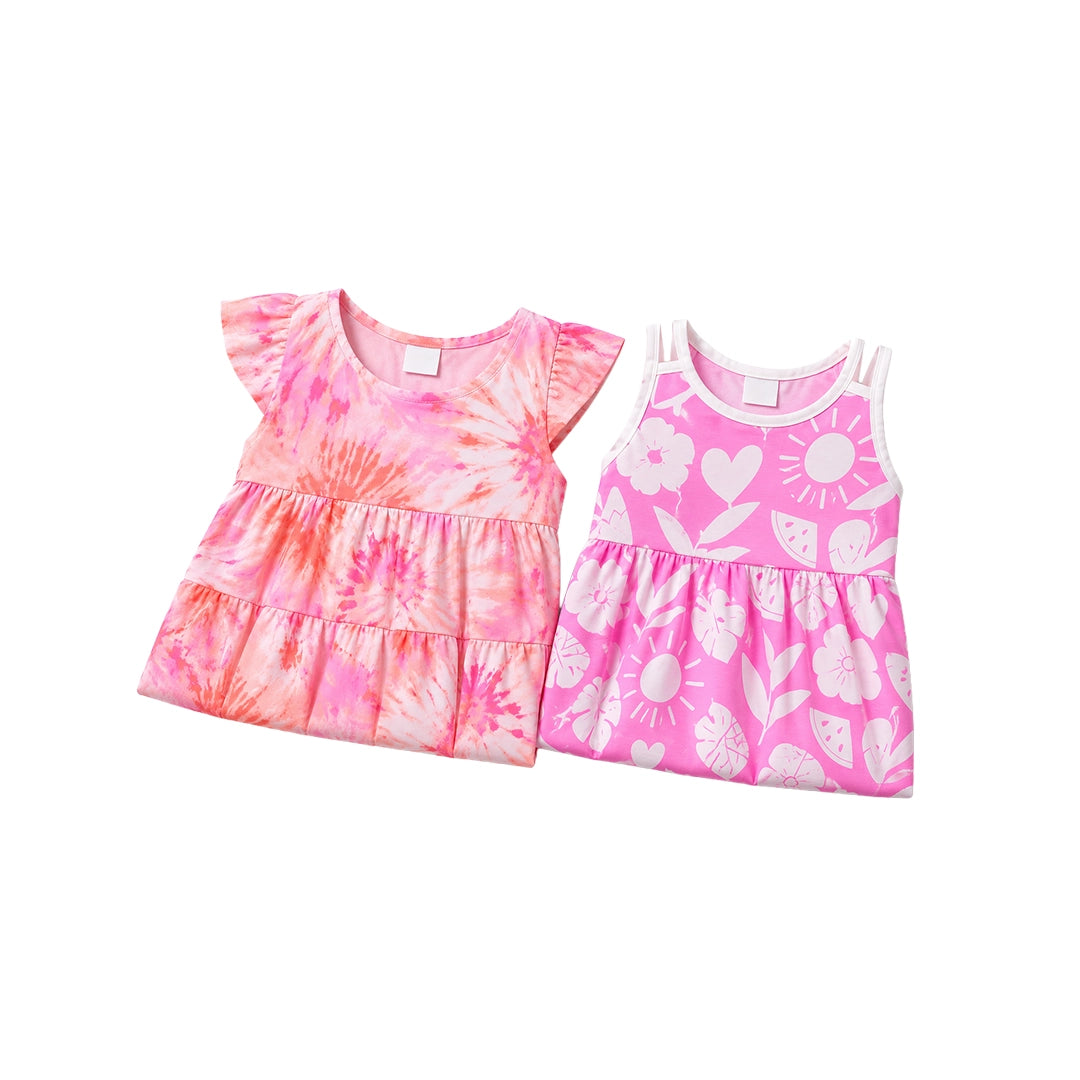 Coral Floral & Pink Hearts Dresses (Pack of 2)