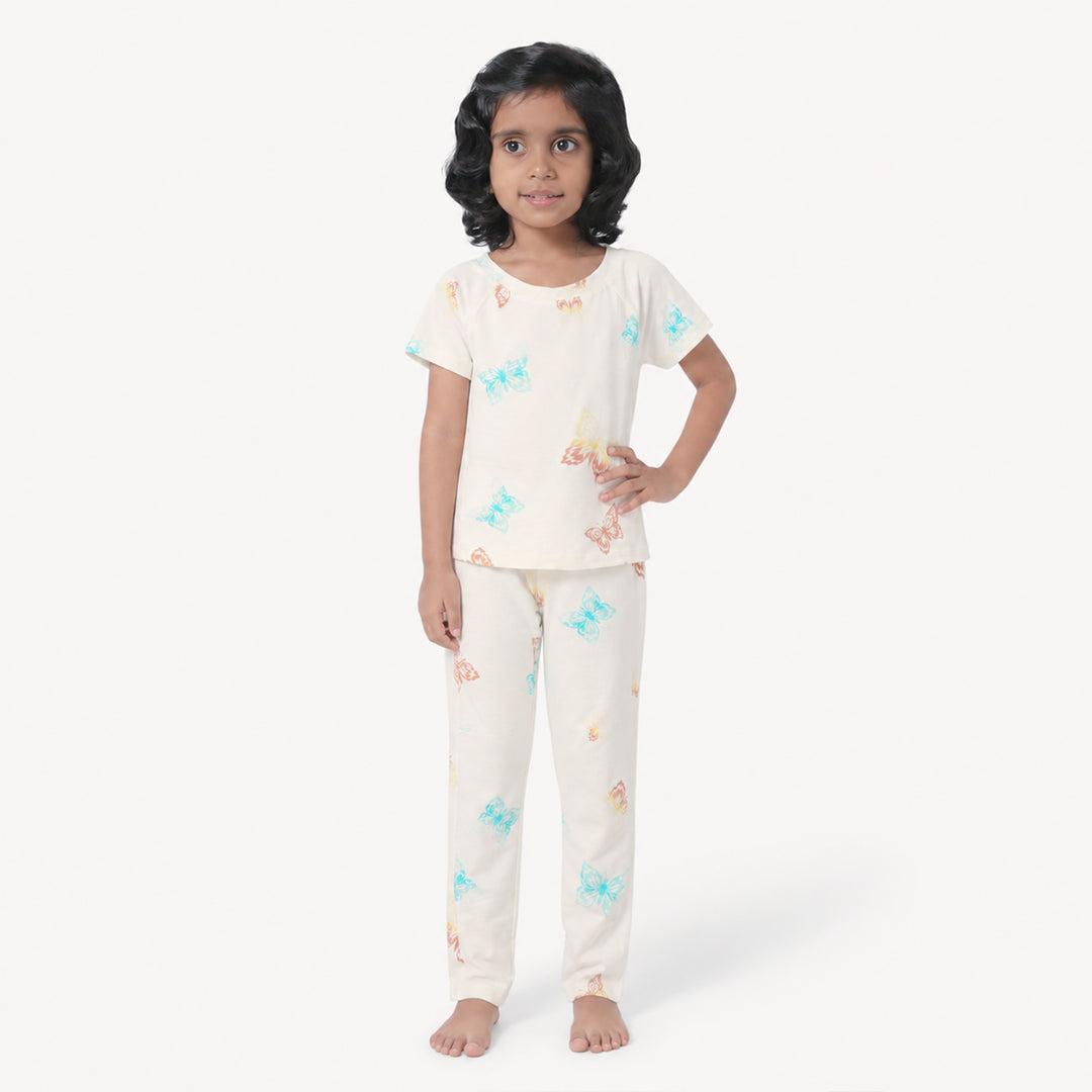 White butterfly Print Raglan Set