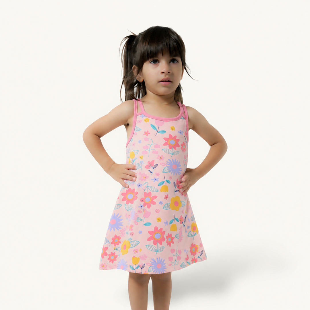 Beige Floral Two Strap Frock