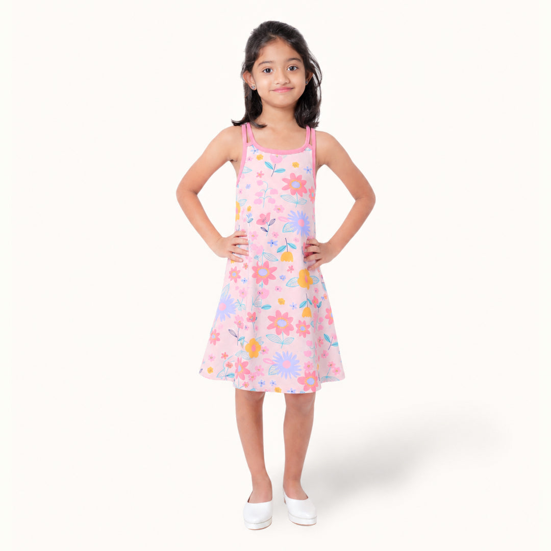 Beige Floral Two Strap Frock