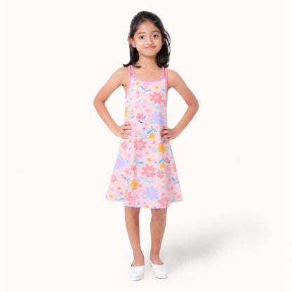 Beige Floral Two Strap Frock