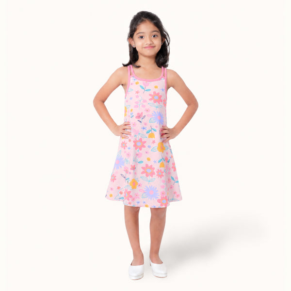 Beige Floral Two Strap Frock