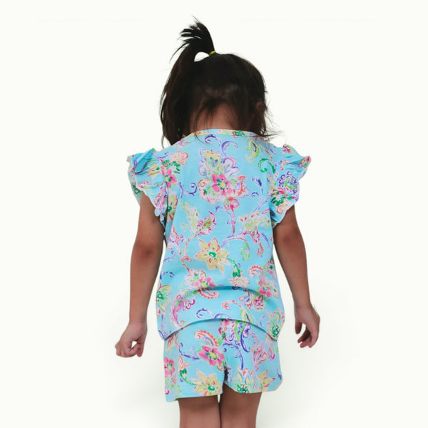 Blue Multi-Floral Ruffle Top Set