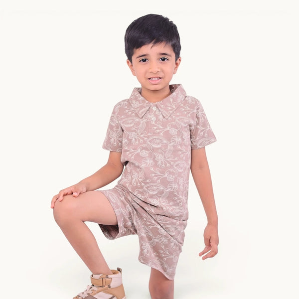 Brown & Off White Collar Set
