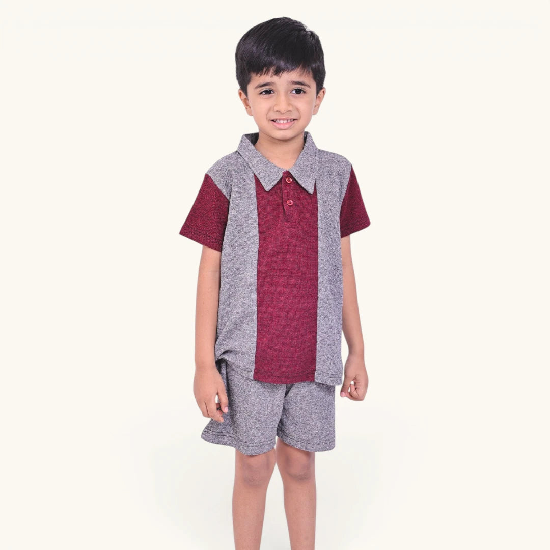 Grey Red Stripe Collar Set