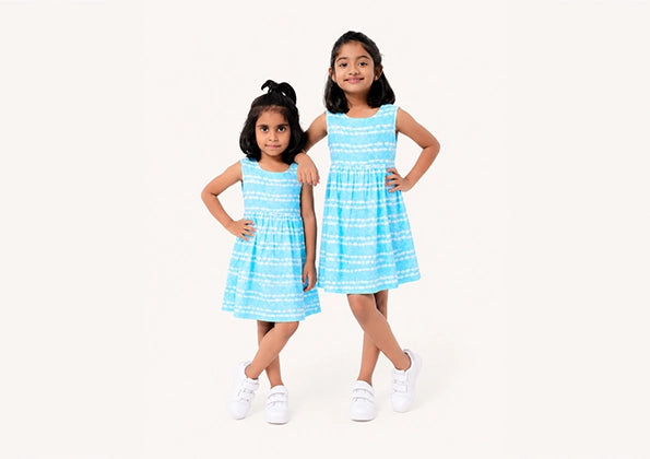 Blue Tie Dye Square Neck Frock