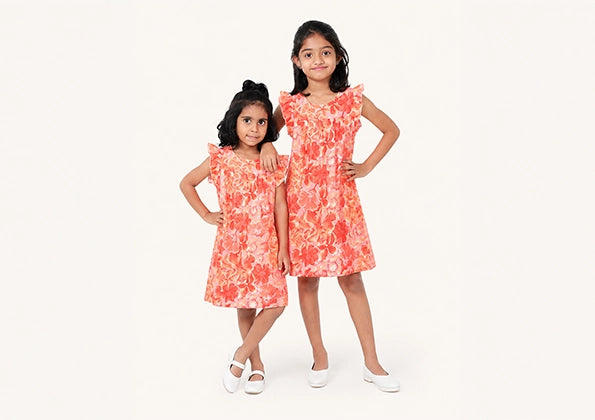 Orange print Short Frock