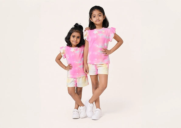 Neon Pink Tie Dye Ruffle Top Set