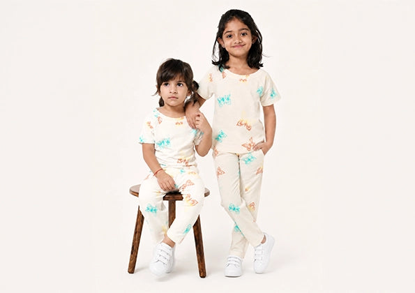 White butterfly Print Raglan Set