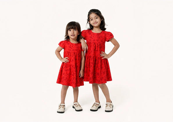 Red & Maroon Layerd Frock