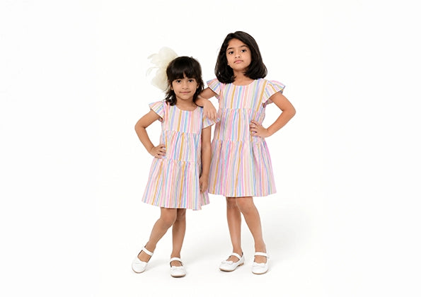 Multi-Colour Stripe Layered Frock