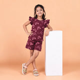 Maroon Butterfly Ruffle Top Set