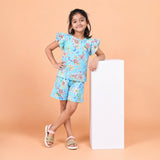 Blue Multi-Floral Ruffle Top Set