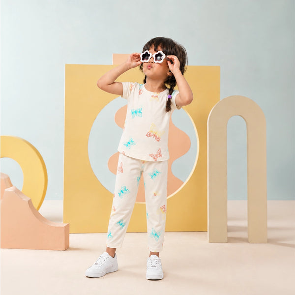 White butterfly Print Raglan Set