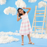 White & Peach Stripe Square Neck Frock