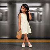Yellow Blue Floral A-Line Frock