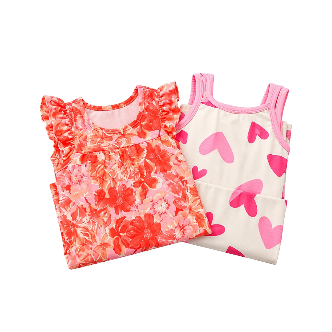 Pink tie-dye and pink sunshine floral girls' dresses