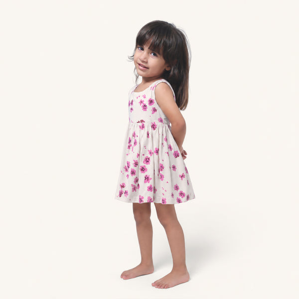 Magenta Floral Square Neck Frock