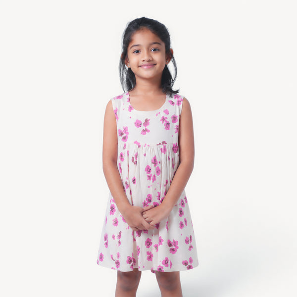 Magenta Floral Square Neck Frock