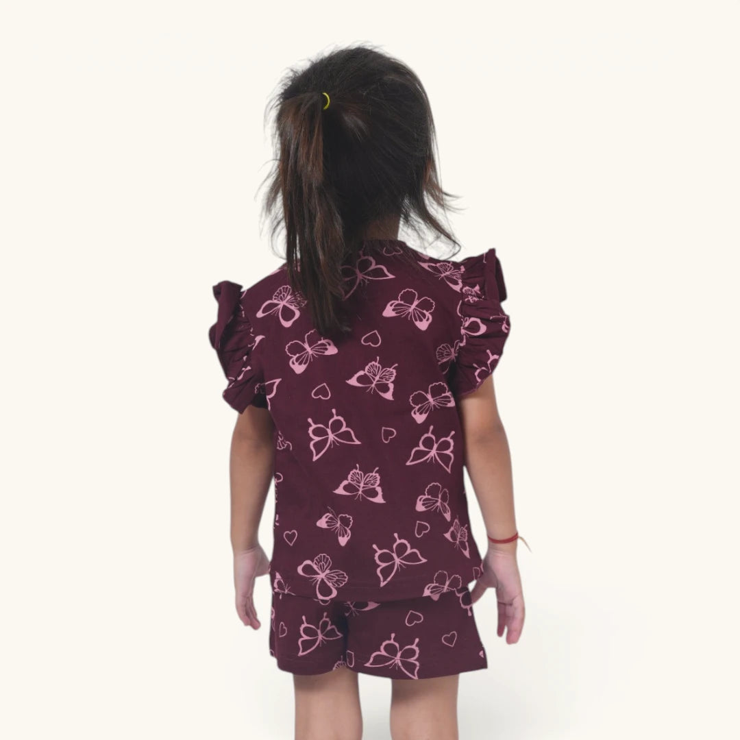Maroon Butterfly Ruffle Top Set