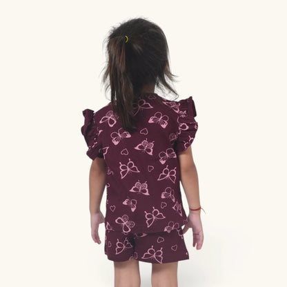 Maroon Butterfly Ruffle Top Set