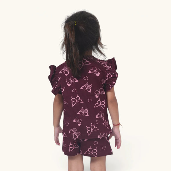 Maroon Butterfly Ruffle Top Set