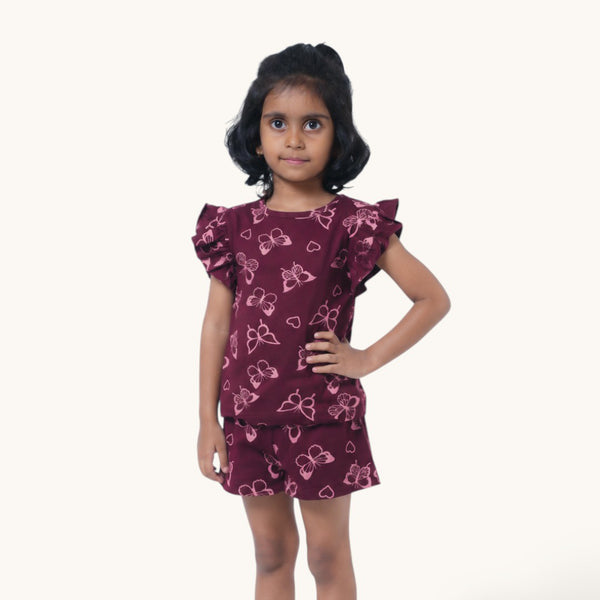 Maroon Butterfly Ruffle Top Set