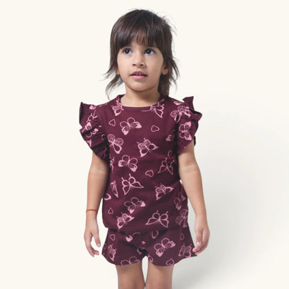 Maroon Butterfly Ruffle Top Set