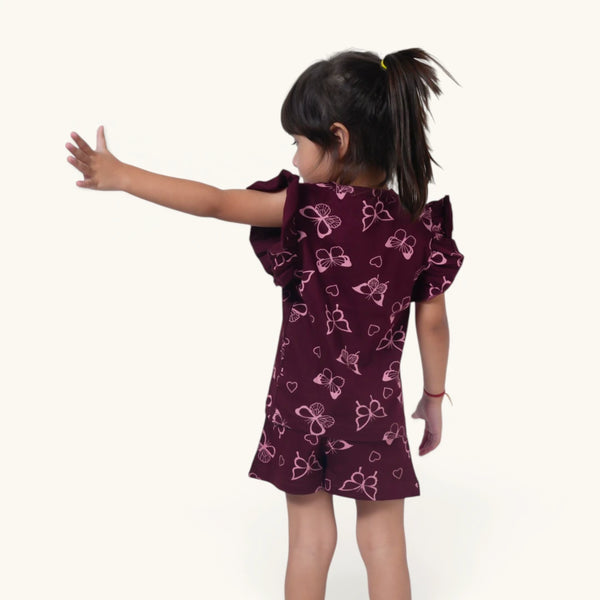 Maroon Butterfly Ruffle Top Set