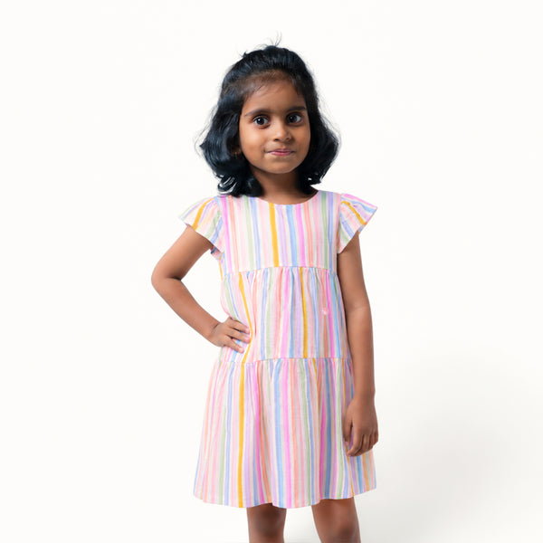 Multi-Colour Stripe Layered Frock