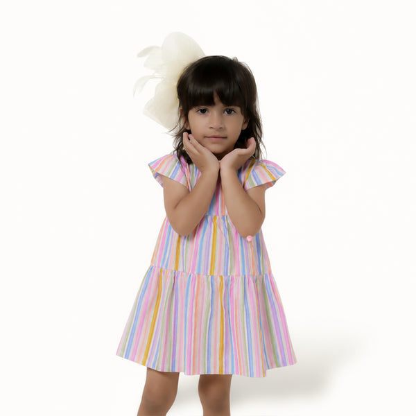 Multi-Colour Stripe Layered Frock