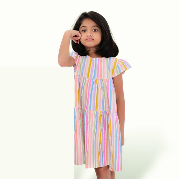 Multi-Colour Stripe Layered Frock