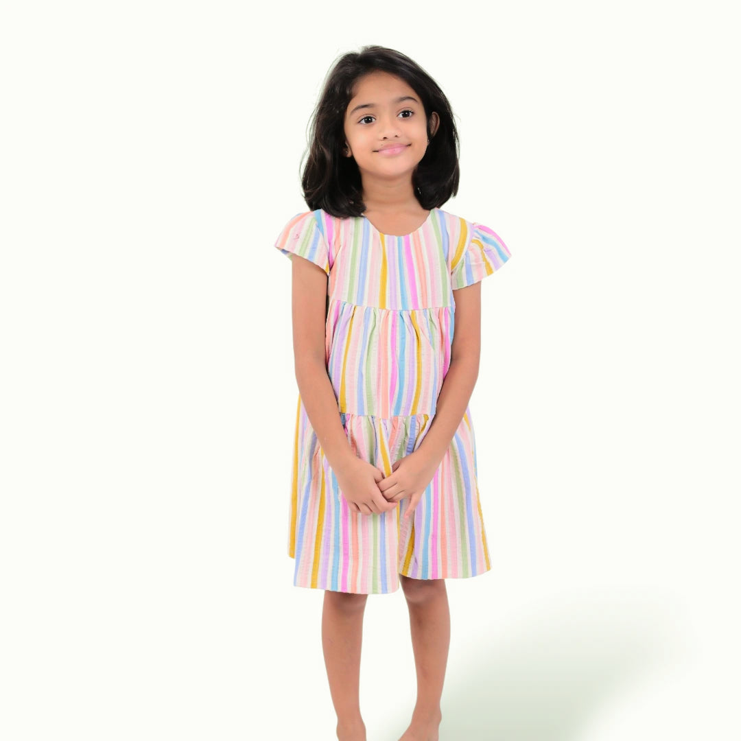 Multi-Colour Stripe Layered Frock