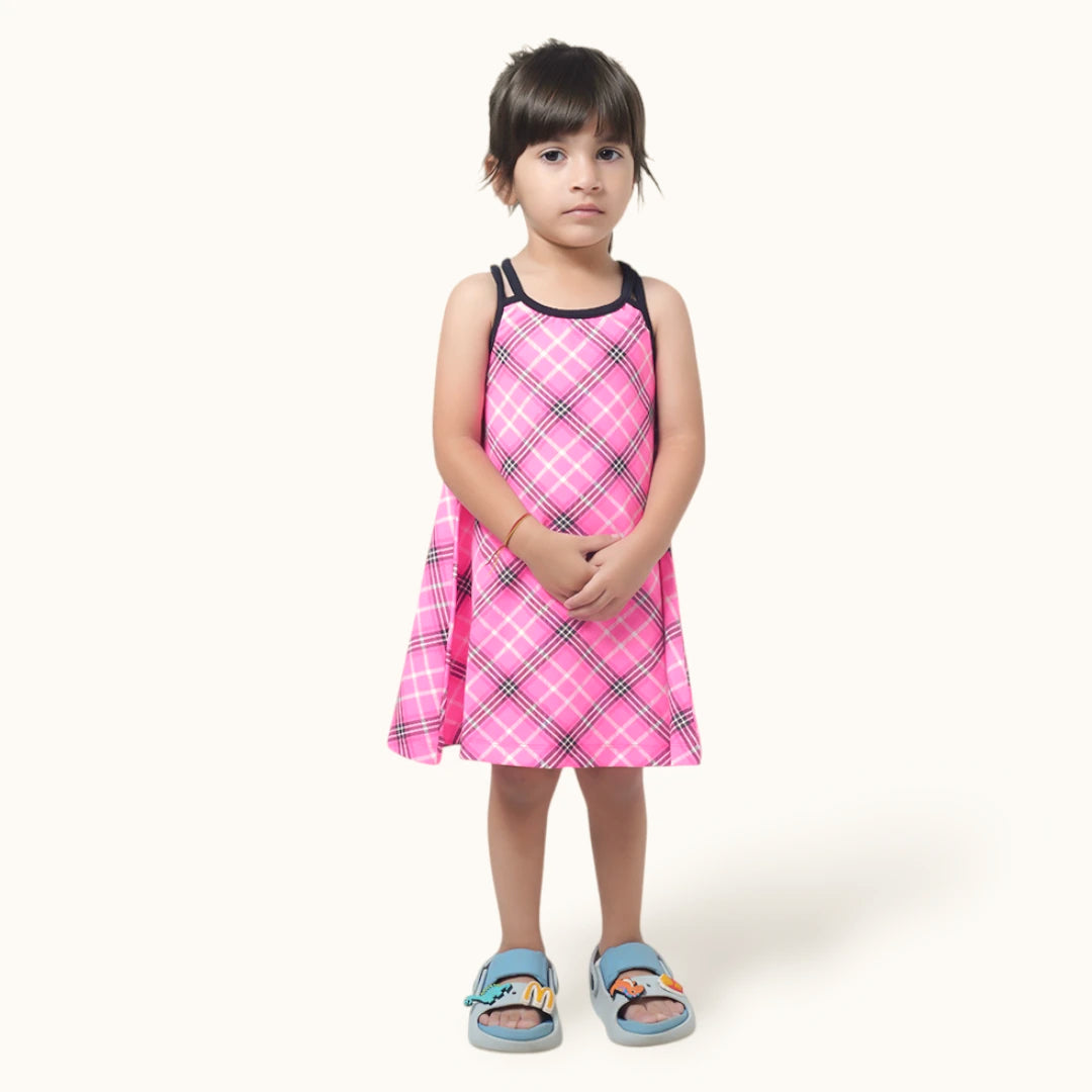 Neon Pink Checked Two Strap frock