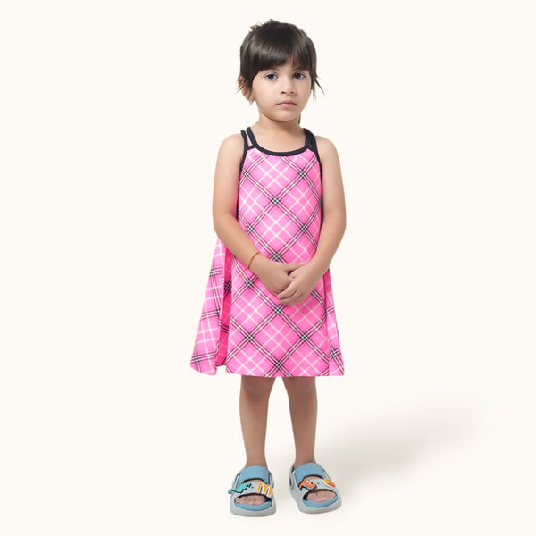 Neon Pink Checked Two Strap frock