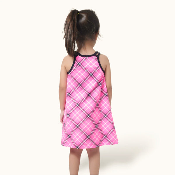 Neon Pink Checked Two Strap frock