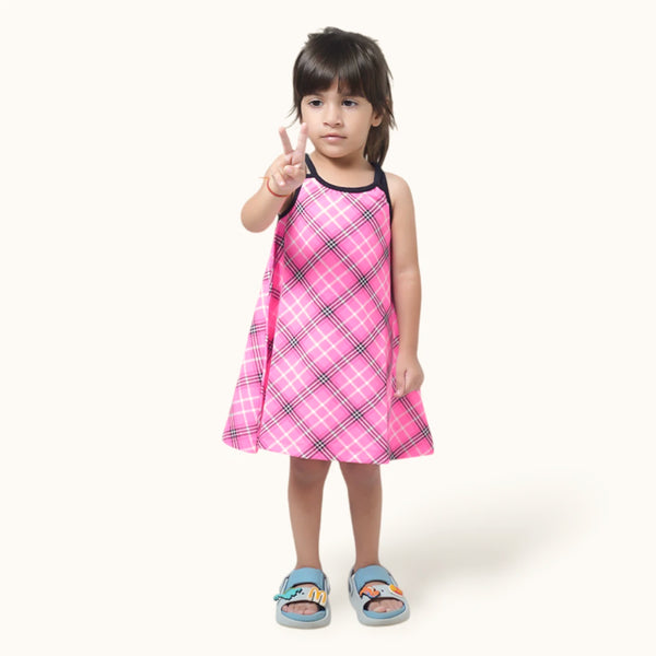 Neon Pink Checked Two Strap frock