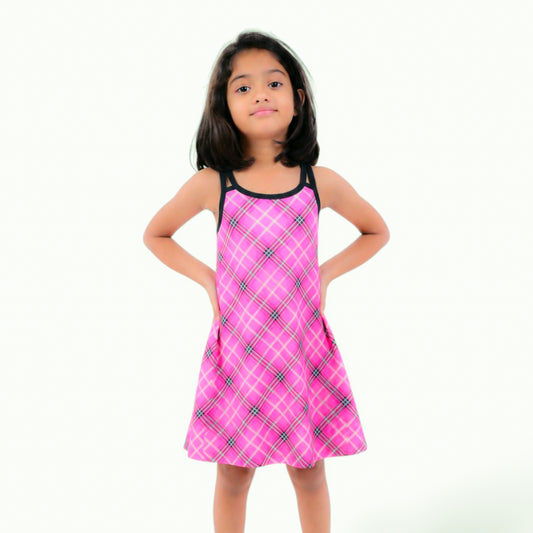 Neon Pink Checked Two Strap frock