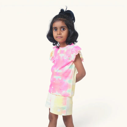 Neon Pink Tie Dye Ruffle Top Set