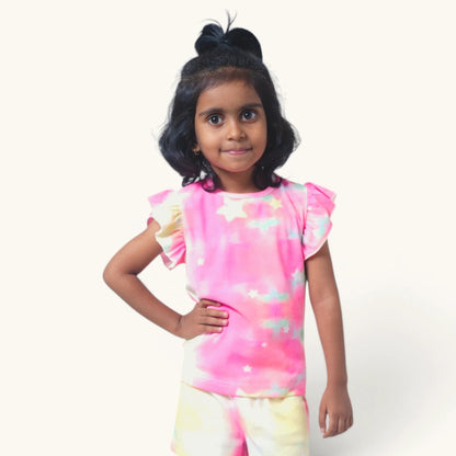 Neon Pink Tie Dye Ruffle Top Set