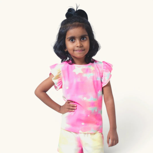 Neon Pink Tie Dye Ruffle Top Set