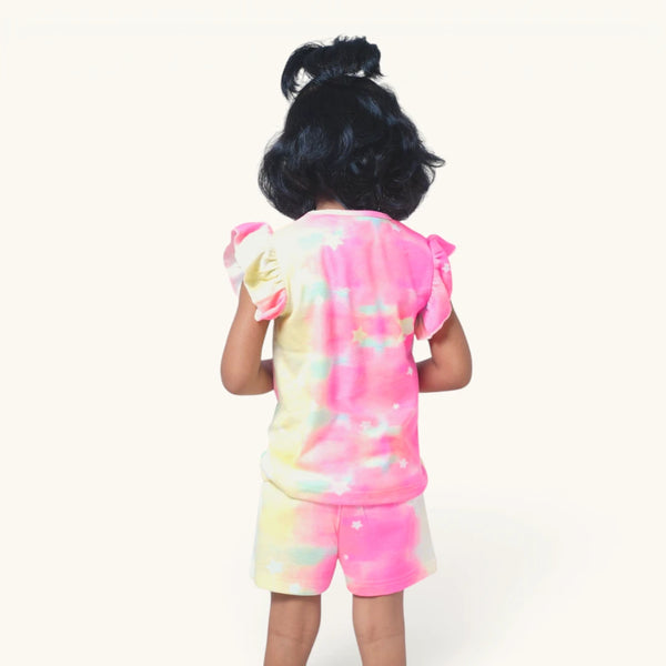 Neon Pink Tie Dye Ruffle Top Set