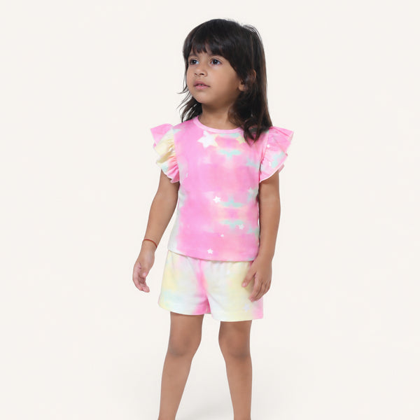 Neon Pink Tie Dye Ruffle Top Set