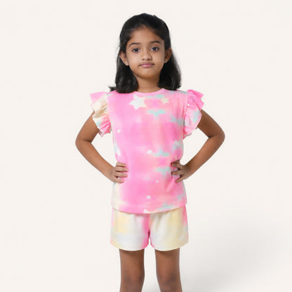 Neon Pink Tie Dye Ruffle Top Set