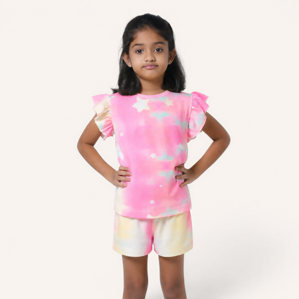 Neon Pink Tie Dye Ruffle Top Set